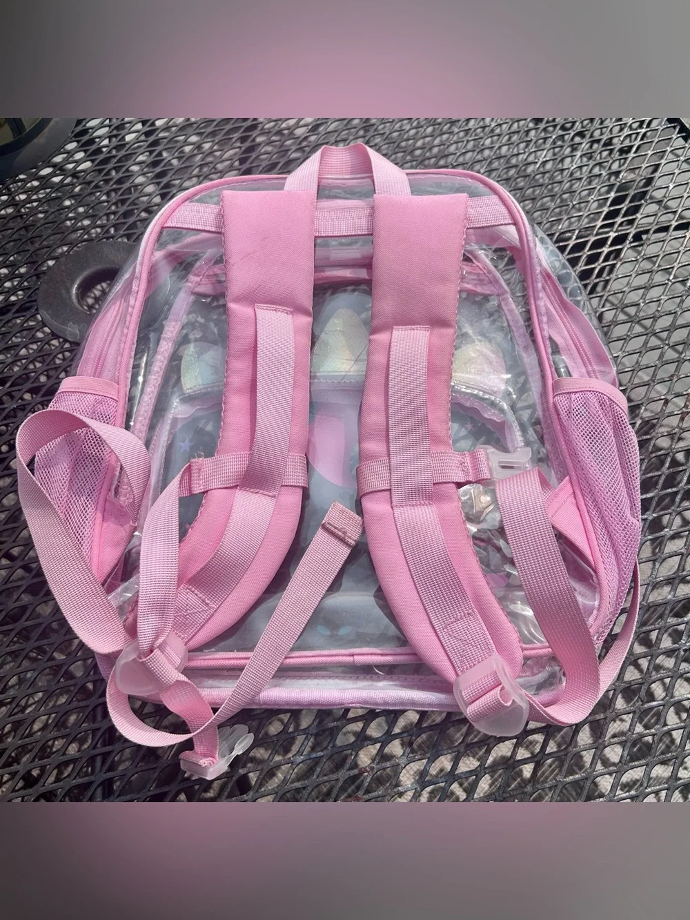 Girls Clear Unicorn Backpack in Pink with Rainbow Mane